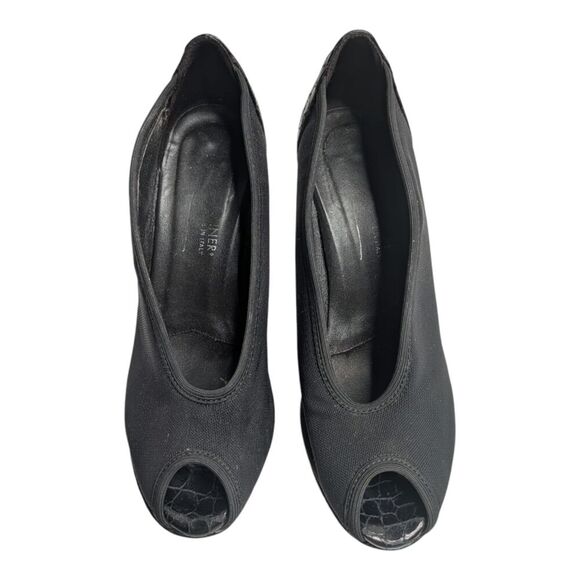 Donald J Pliner Zetta Peep Toe Heels Black Croc Leather Italy Platform Pump, 6 - Picture 4 of 8